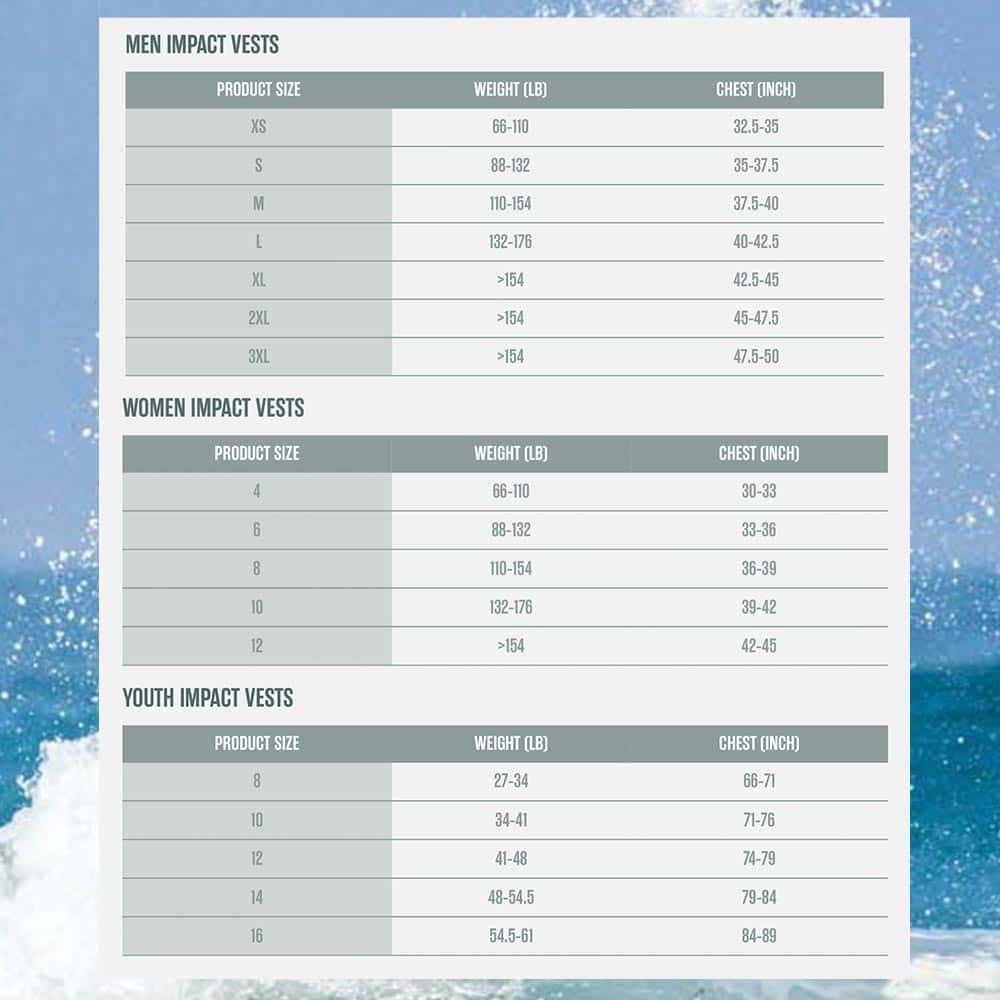 oneil-2019_Inpact Vest_Size-Chart